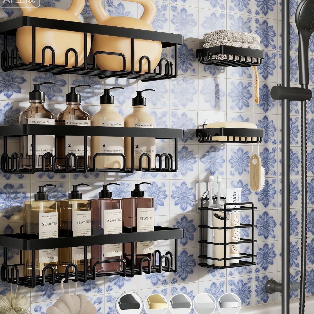 Cross-Border Bathroom Storage Rack, Punch-Free Wall-Mounted Bathroom Storage Rack, Soap Toiletries Bathroom Rack