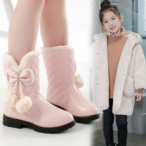 Children's Snow Boots Winter New Korean Style Thick Slip-Resistant Girls' Boots for Big Kids Princess Leather Boots