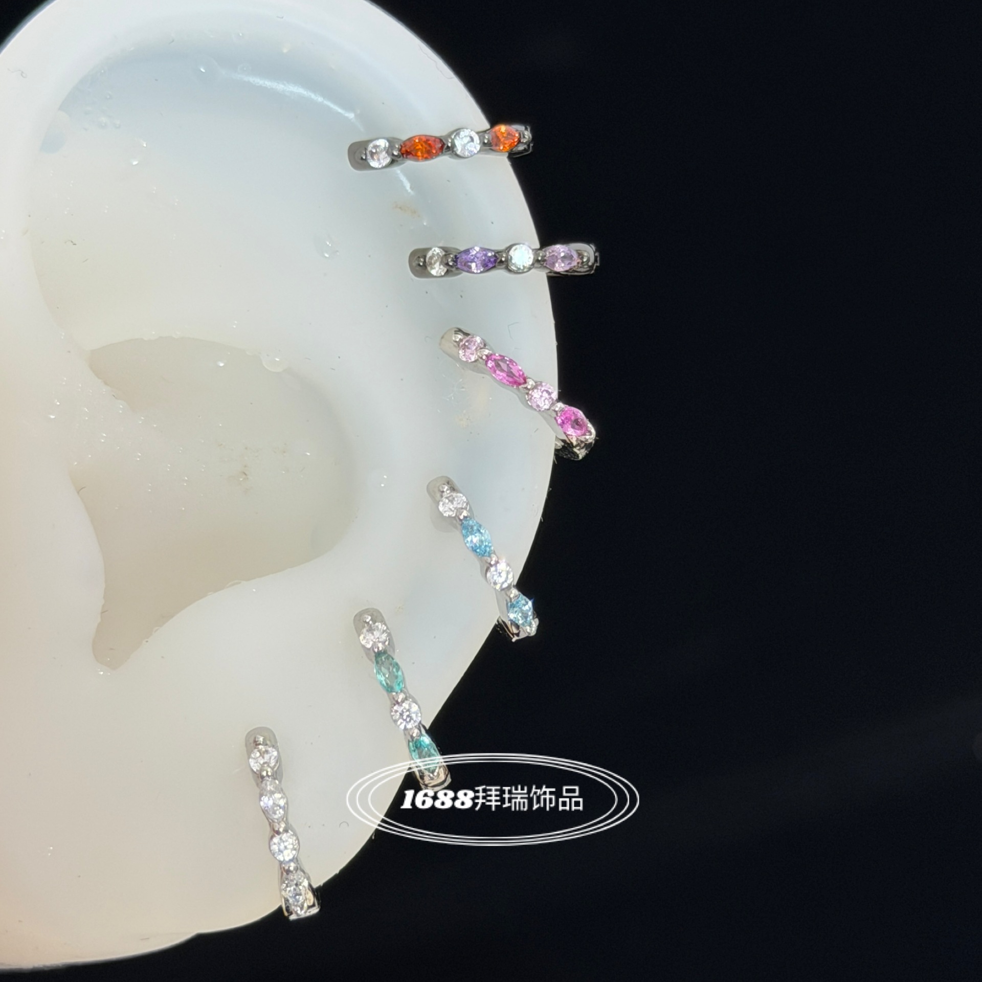 Multi-Color Ear Studs with Eco-Friendly Electroplating, Ultra-Shiny Zircon, Cochlear Ear Bone Studs, Marquise Color-Blocking Straight Pin Ear Clips, Ear Hoops for Daily Wear