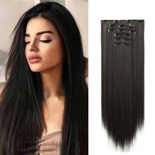 Card hair 6-piece set of hair patch European and American straight hair wig patch seamless hair patch 24 "heat resistant chemical fiber hair