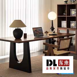 实木餐桌胡桃木原木客厅餐桌椅大长书桌工作台大板一体会议办公桌