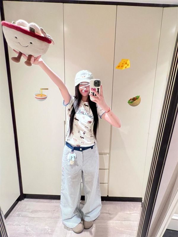 美式复古满印小狗正肩短袖t恤女夏季小个子韩版修身显瘦百搭上衣|undefined