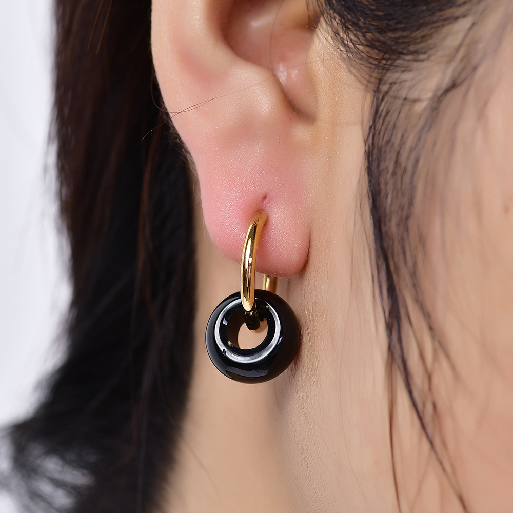 Retro Round Stainless Steel Drop Earrings 1 Pair