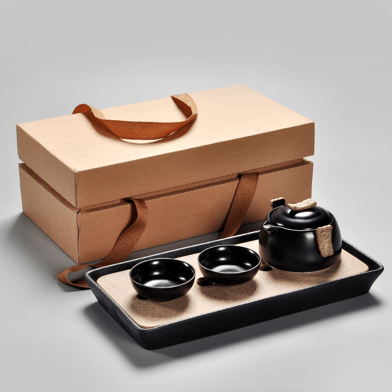 Polymerized Ceramic Kung Fu Tea Set Portable Travel Express Cup Small Tea Tray Set Japanese Style Simple Household Teapot Tea Cup