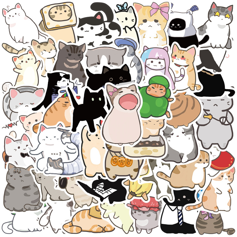 50 Cross-Border Q Version Cat Expression Pack Graffiti Stickers Suitcase Helmet Scooter Reward Stickers Waterproof