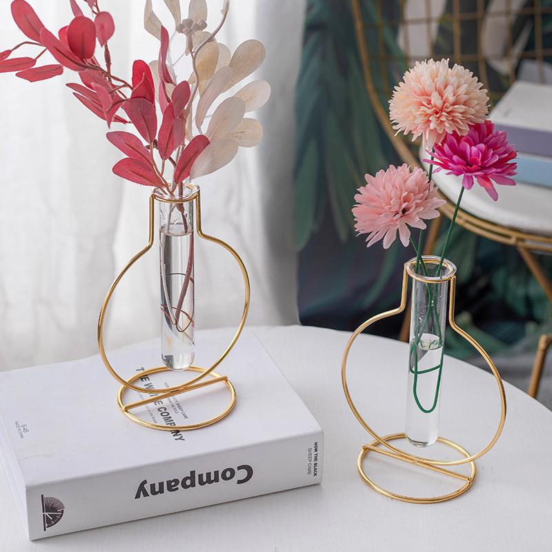 Jarrón de vidrio minimalista, jarrón tipo tubo de ensayo, florero creativo de metal, adecuado para cafeterías, salas de estar, mesas de comedor, mesas de centro, flores secas y plantas verdes.