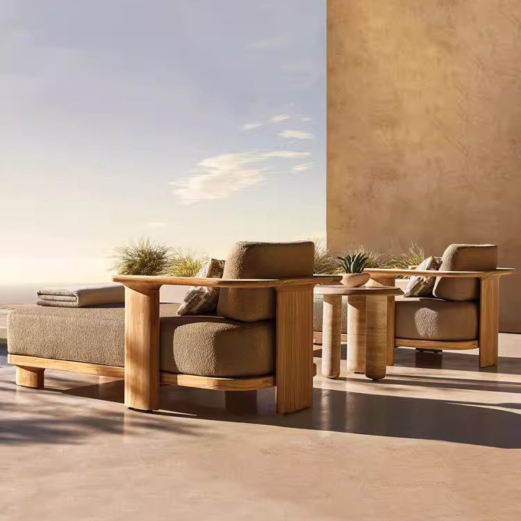 Muebles de patio al aire libre, sofá, jardín al aire libre, impermeable, protección solar, hotel residencial, combinación de madera maciza de teca