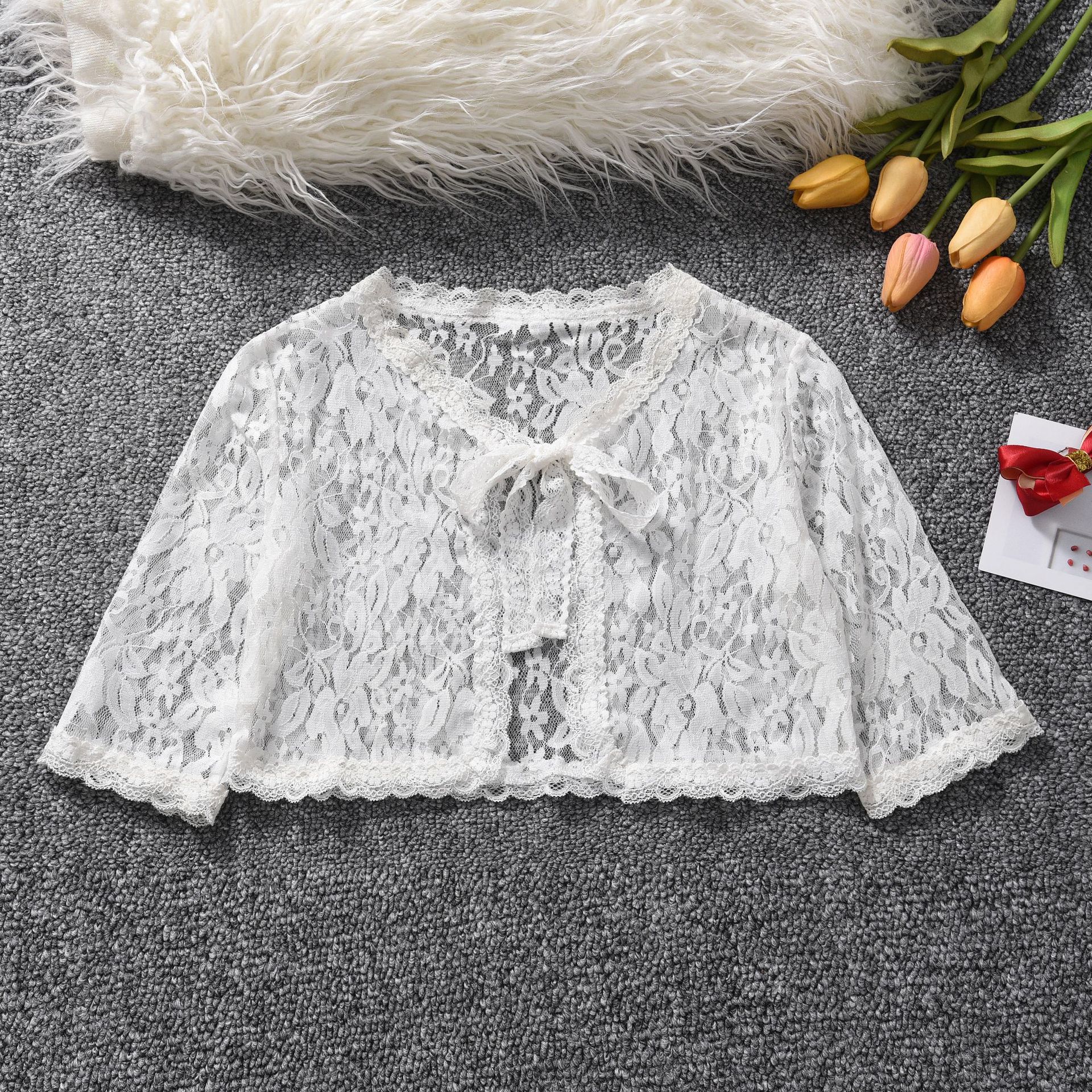 2023新款兒童春夏薄款披肩女童百搭蕾絲長袖坎肩披風空調防曬外套