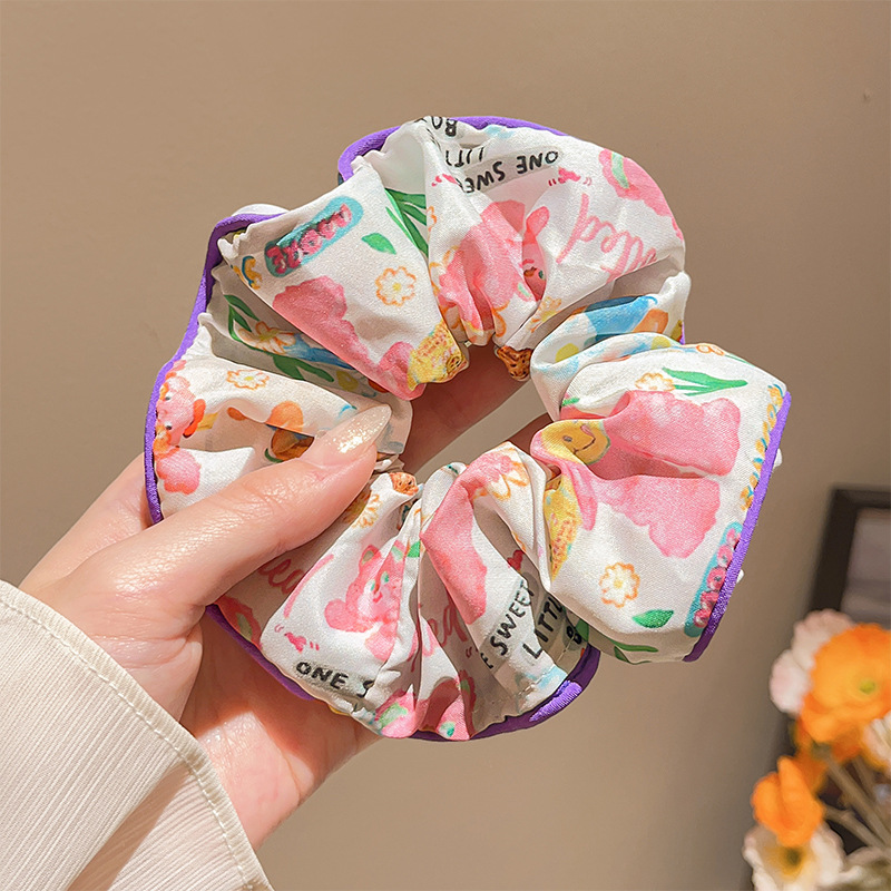 Encaje de flor coreana Encaje de intestino grueso Anillo de cabello femenino Cabeza de flor de viento pastoral Cuerda de cabeza de bola de gran tamaño Accesorios para el cabello de alta calidad