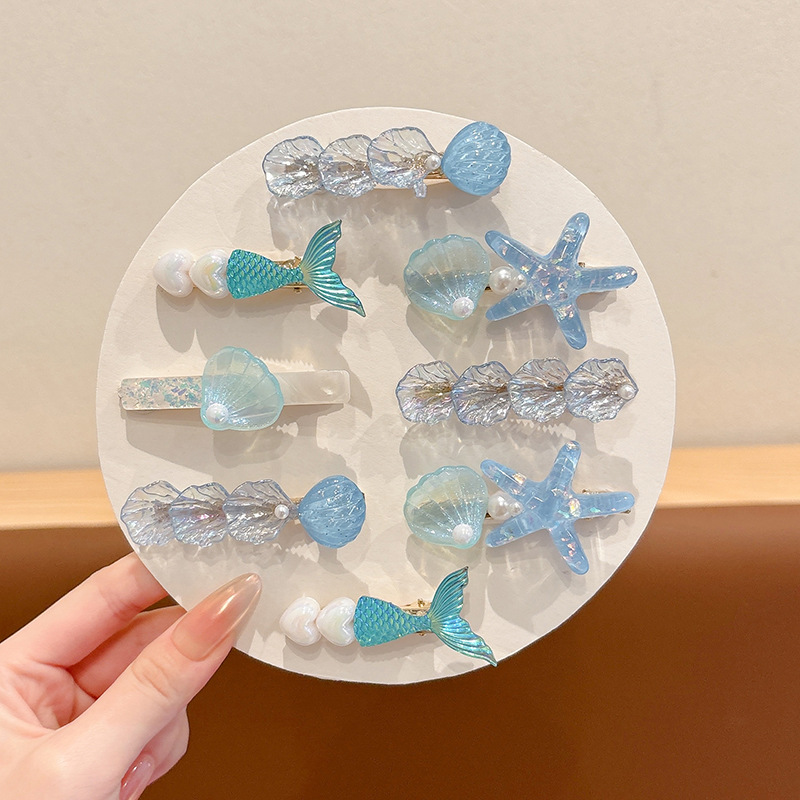 Sweet Sea Mermaid Hairpin 2025 nueva tarjeta de cabello azul de alto valor para niños con cabello roto frente lateral clip