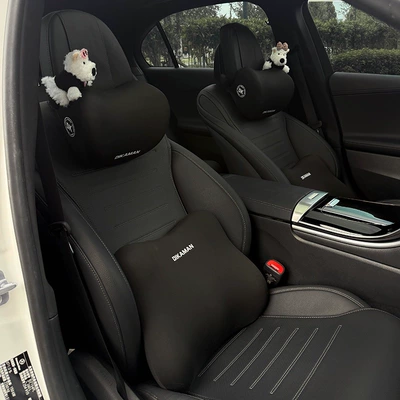 2025 New Car Headrest Headrest - m-black-sweater-checkered-west-highland-black-neck-pillow-and-waist-support-4-piece-set