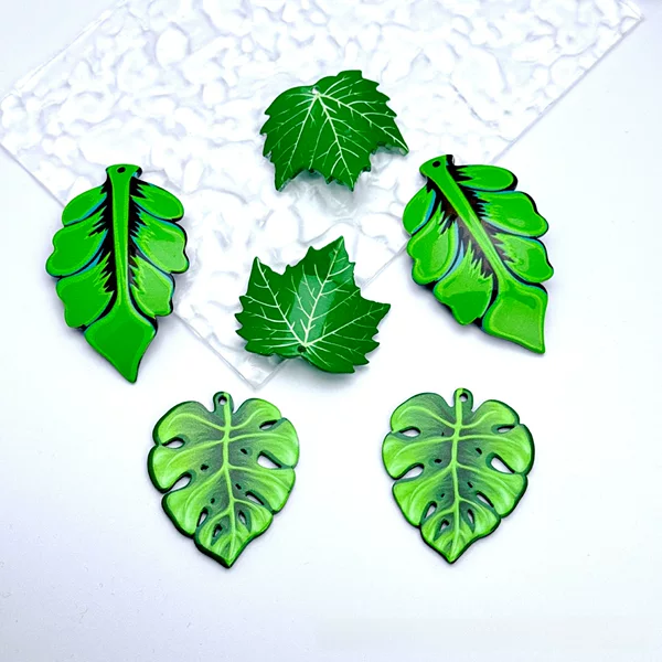 Cross-border Direct Supply Acrylic Life Tree Simulation Three-dimensional Green Leaf Earrings Accessories DIY Earrings Pendant Decorative Pendant