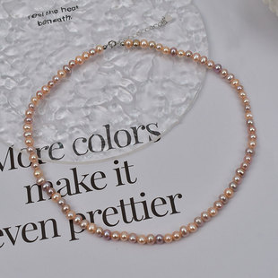 Natural Freshwater Candy Mixed Color 5-6mm Pearl Necklace Women's Egg Round Pearl Necklace Versatile Fashion Clavicle Chain
