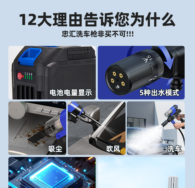 Cross-Border New Model Multifunctional Wireless Car Washing Machine, High-Pressure Water Gun, Storm Charging, High-Power Vacuum Cleaner