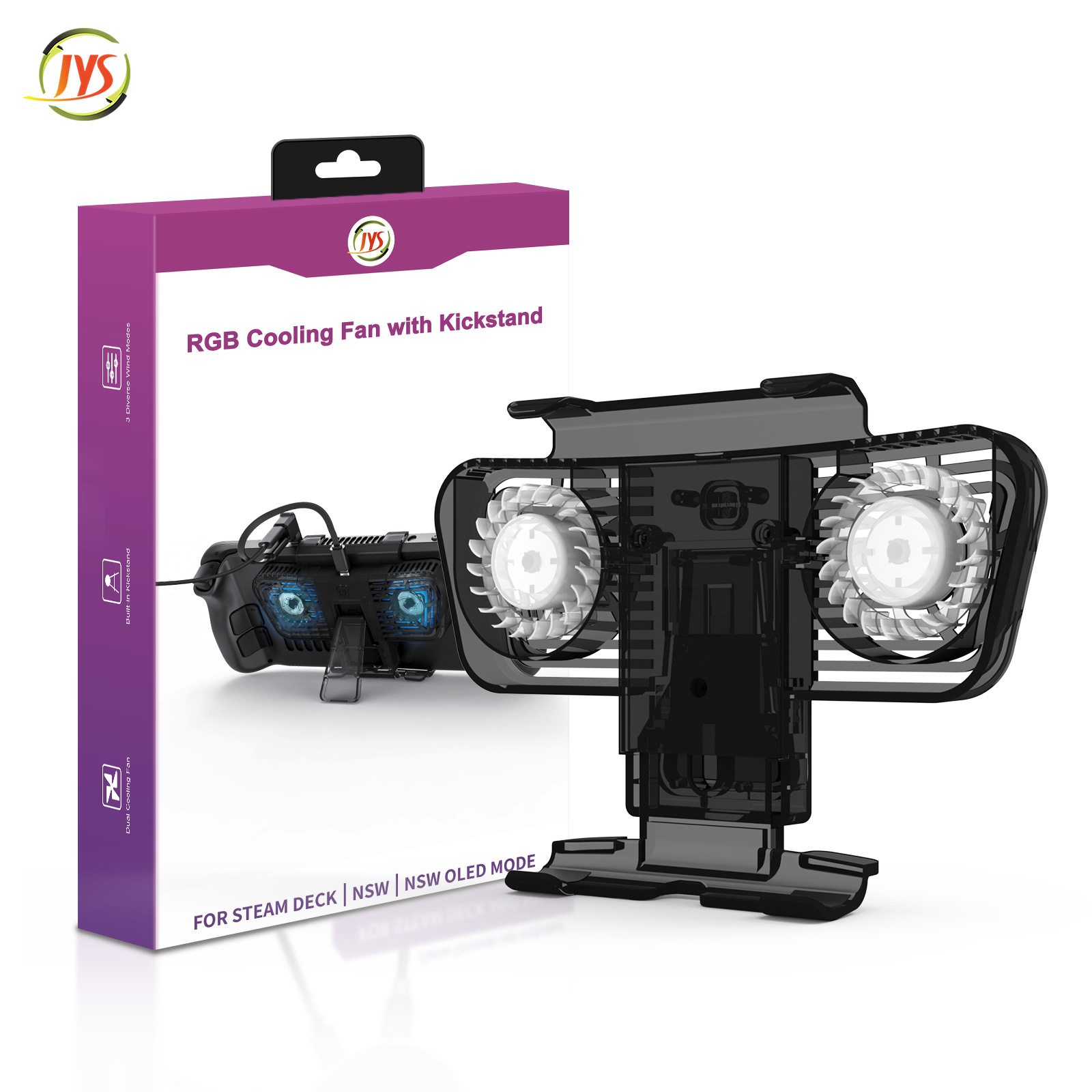 JYS steamdeck cooling fan with bracket compatible oled host with c-port adapter charging line