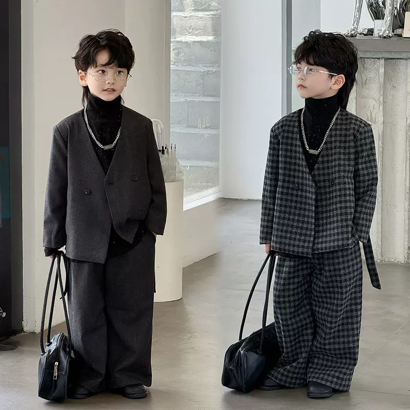 儿童西装套装2025秋季新款韩版格子走秀礼服花童小西服一件代发潮