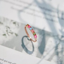 彩虹钻女小众设计彩色宝石指环轻奢高级感素圈戒指