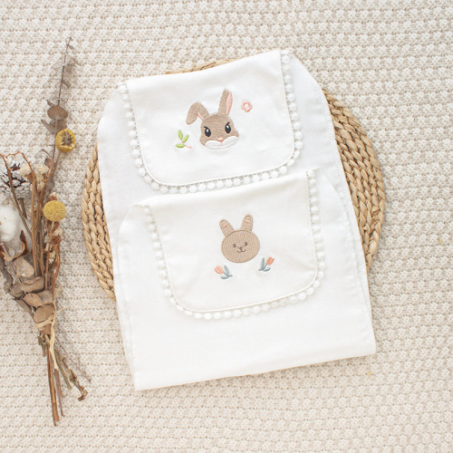 Baby gauze sweat-absorbent towel, pure cotton sling, kindergarten sweat-proof towel, children's pad back, four-layer cartoon embroidery, breathable