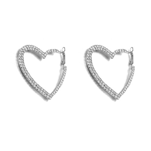 Cross-border best-selling fashionable exaggerated personalized full diamond heart earrings with a celebrity style and ultra-bright creative INS earrings