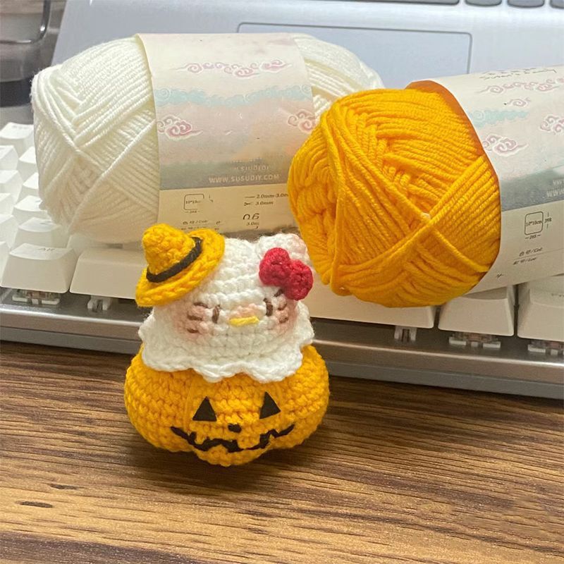 Crochet Pumpkin Kitty Pendant Handmade Knitted Doll DIY Material Kit Halloween Gift Crochet Pumpkin Kitty Pendant Handmade Knitted Doll DIY Material Kit Halloween Gift