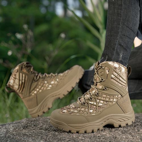 Waterproof military boots, tactical boots, breathable mid-cut boots, outdoor men's shoes, desert boots, combat boots, hiking boots, footwear.
