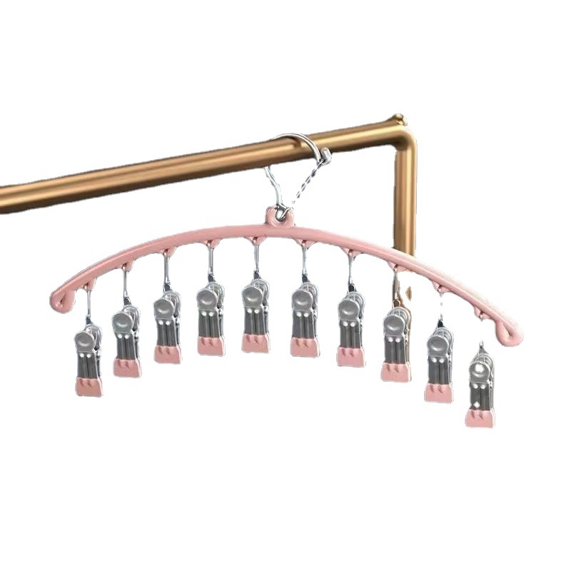 Durable and Versatile Indoor Outdoor Clothes Rack with Built-in Hangers, Ideal for Balconies and Small Spaces, Enhanced with Windproof Clips and Multiple Hooks