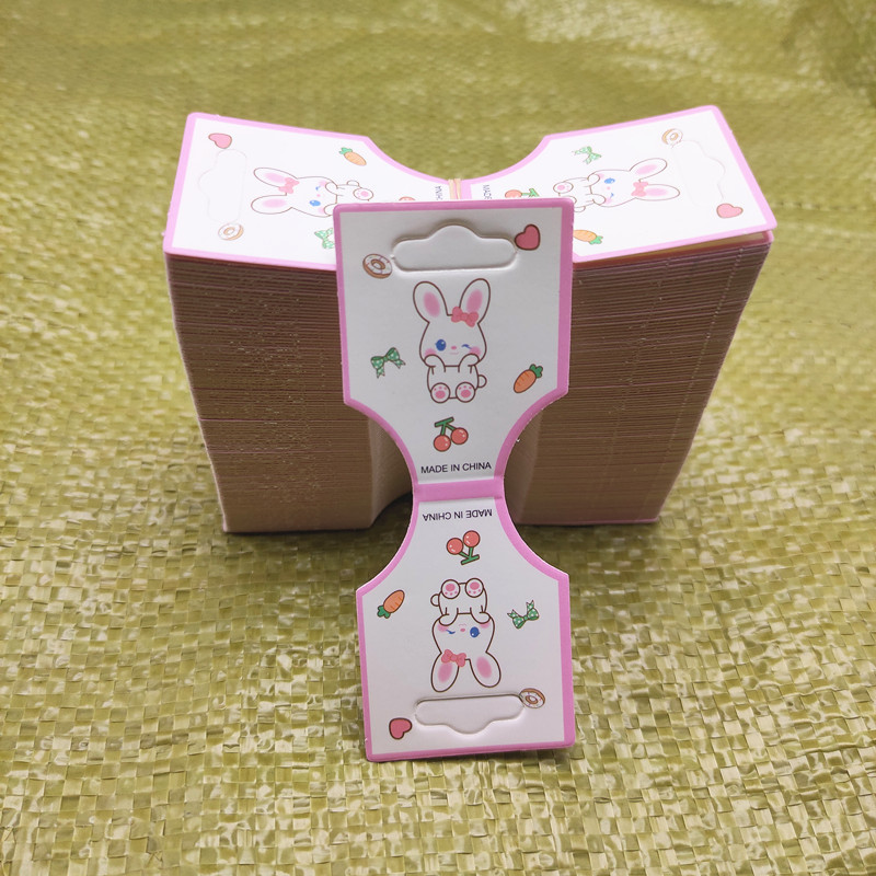 200张一捆方头卡通小兔子对折纸卡 发圈包装卡纸卡头发绳吊牌批发