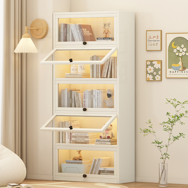 Bookcase Bookshelf Floor-Standing Storage Rack Home Living Room Wall-Mounted Glass Display Cabinet with Door Dust-Proof Storage Storage Rω