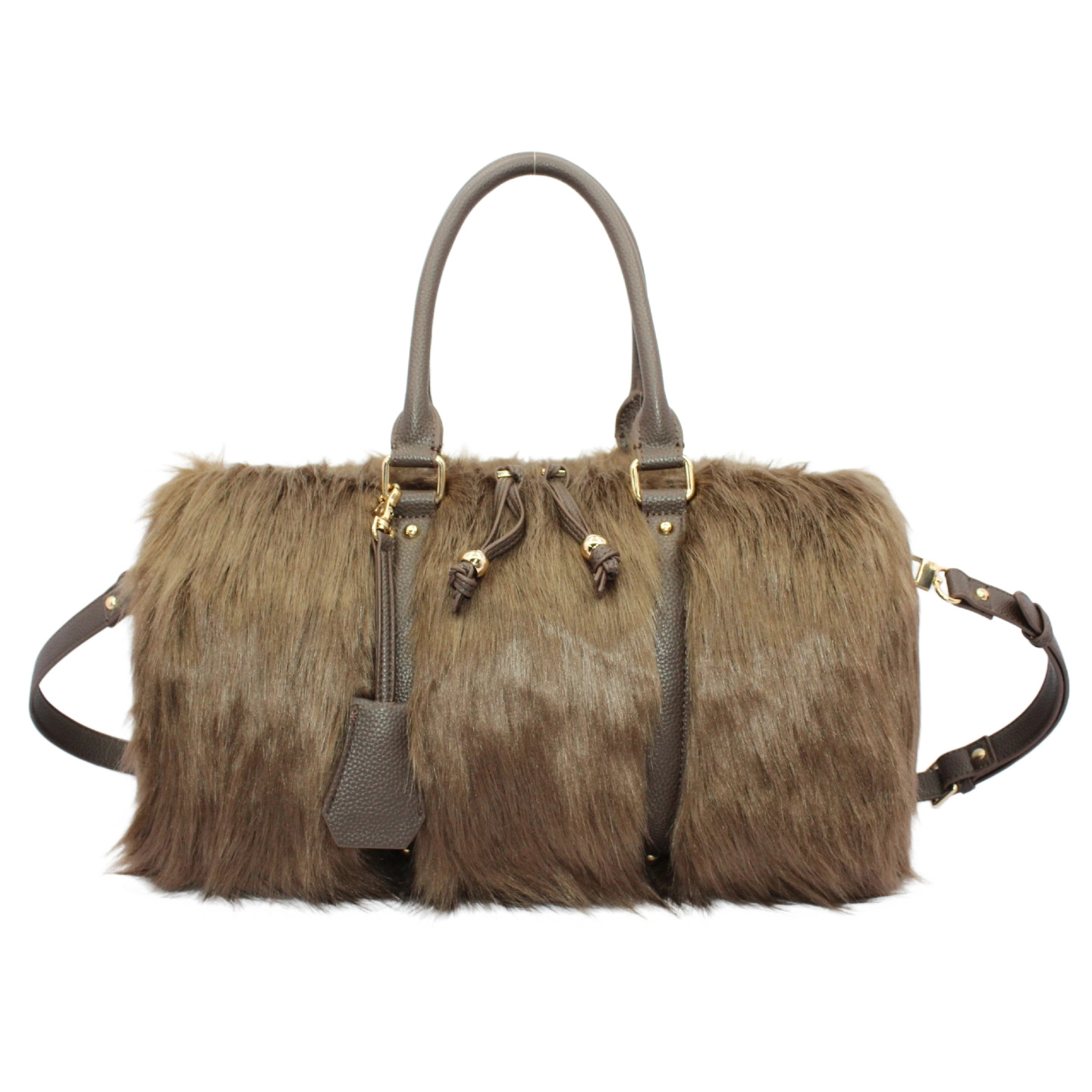 Cross-Border Hot Sale Large Capacity Travel Bag For Women, Light Luxury Retro Faux Fur Handbag, Distressed Rivet Boston Bag - Thumbnail 2