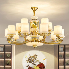 新中式吊灯客厅灯轻奢大气全铜中国风餐厅卧室灯玉石别墅大厅灯具