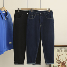 秋季韩版200斤胖MM显瘦休闲高腰弹力牛仔哈伦裤加大码女装潮6896