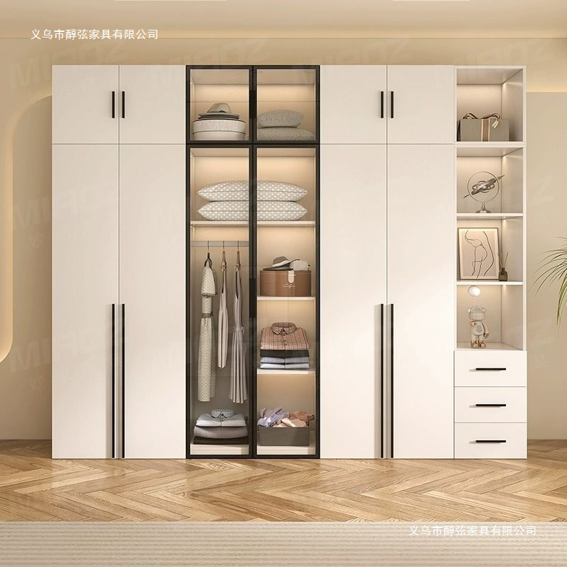 Solid Wood Wardrobe Home Bedroom Light Luxury Storage Cabinet Simple Full Set Modern Wardrobe Rental House Large Capacity Combination