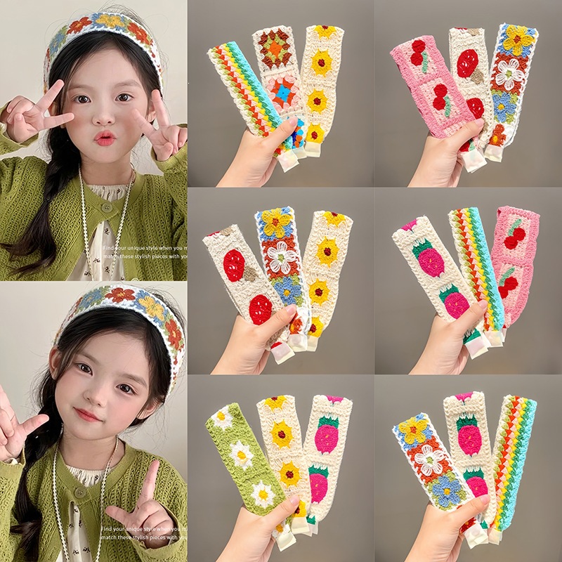 Knitted Embroidered Velcro Hairband for Women, Spring and Summer Bangs and Hair Tidying Tool, Ethnic Style Hairband, Bangs Patch Hairpin