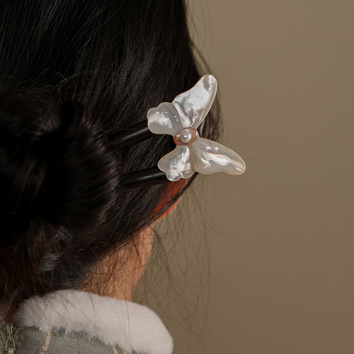 Tang wood U-shaped butterfly hairpin ancient-style coiled hairpin, simple modern wooden hairpin, Hanfu daily new Chinese style hair accessory