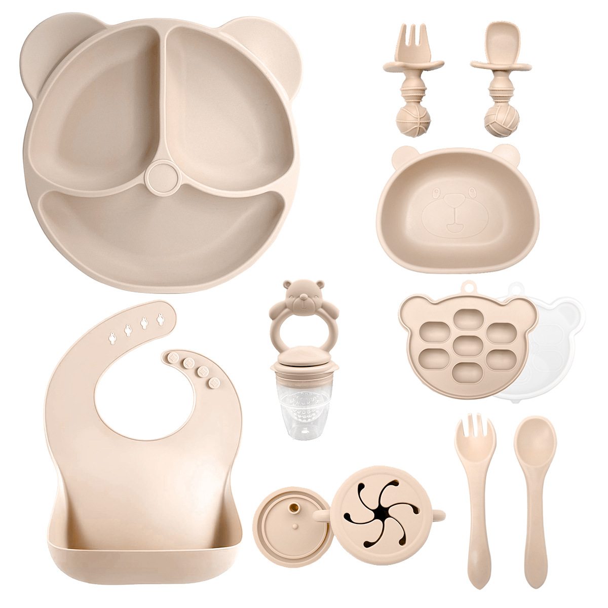 Juego de Platos de Silicona para Bebés con Ventosa, Plato Dividido con Ventosa, Tazón para Alimentos Complementarios, Juego de Vajilla de 8 Piezas