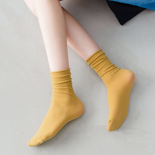 YX Summer and Autumn Women's Thin Socks Breathable Bump Socks Women's Plain Ice Silk Medium Calf Socks Zhuji Women's Socks Bingbing Socks