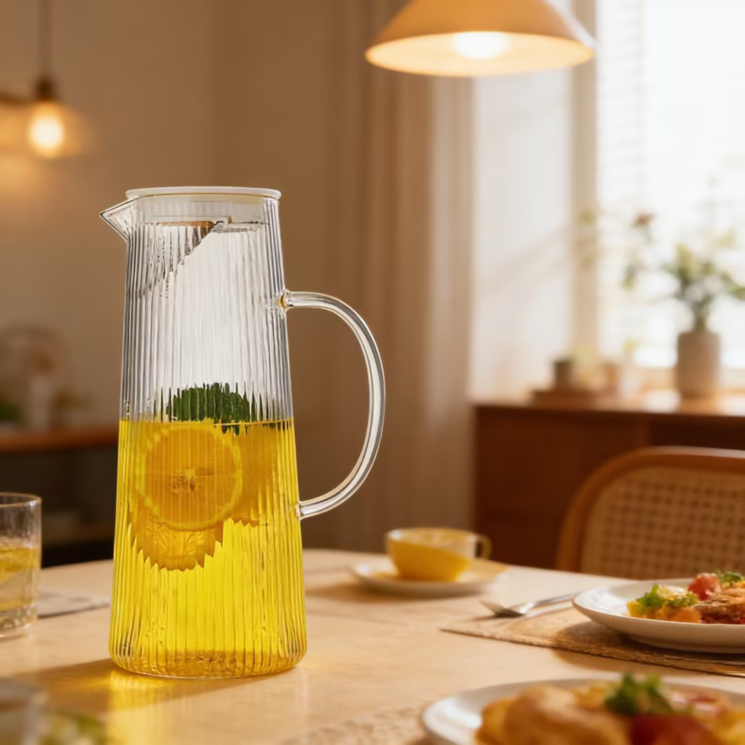 Fábrica al por mayor de alta borosilicona vidrio fría tetera de agua fría moderna simple doméstica de gran capacidad bebida fría tetera de agua fría