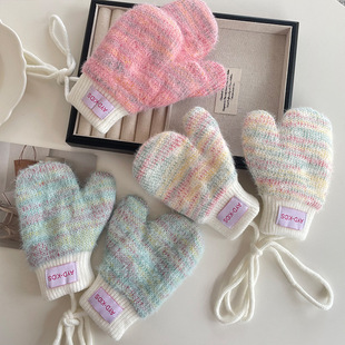 Baby's Gloves Baby's Autumn and Winter Double-layer Thickened Warm All-inclusive Finger fleece-lined Finger Holder for Boys and Girls All-match Hanging Neck