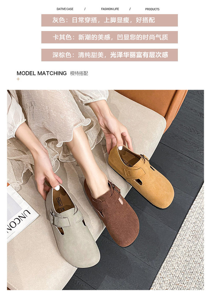 Dép sandal nữ bít mũi da thật quai khóa đế dày kiểu Birkenstock — 261 Màu nâu sẫm (toàn bộ), 261 Xám (toàn bộ), 261 kaki (toàn bộ băng đảng), 265 kaki (nửa kéo) chi tiết 5