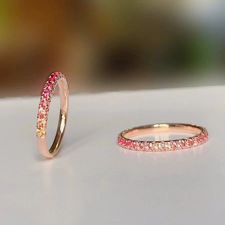Copper stone inlay, fuchsia cute ring, with gem, gradient