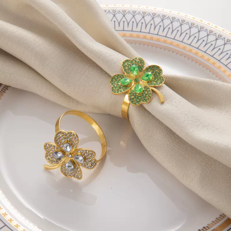 高级感水晶四叶草轻奢小众餐巾环气质摆台酒店餐桌摆件