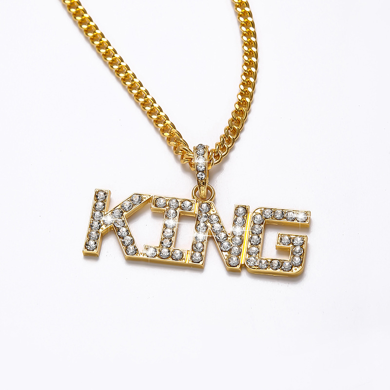 European And American Hip Hop King Letter Necklace Fashion Diamond Pendant Necklace display picture 3