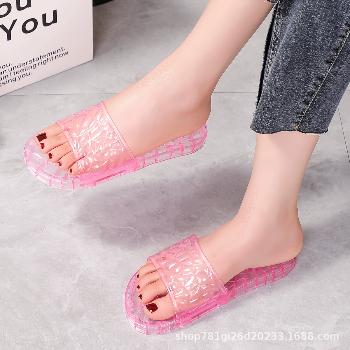 Nail sequins, slippers, non-slip footwear, plastic breathable slide indoor, western style