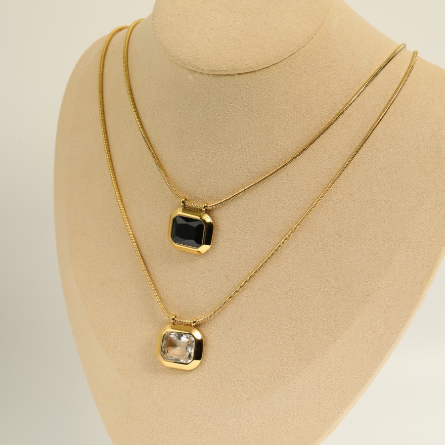 Fashion Colorful Pendant Electroplated 18K Gold  Zircon Titanium Steel Necklace