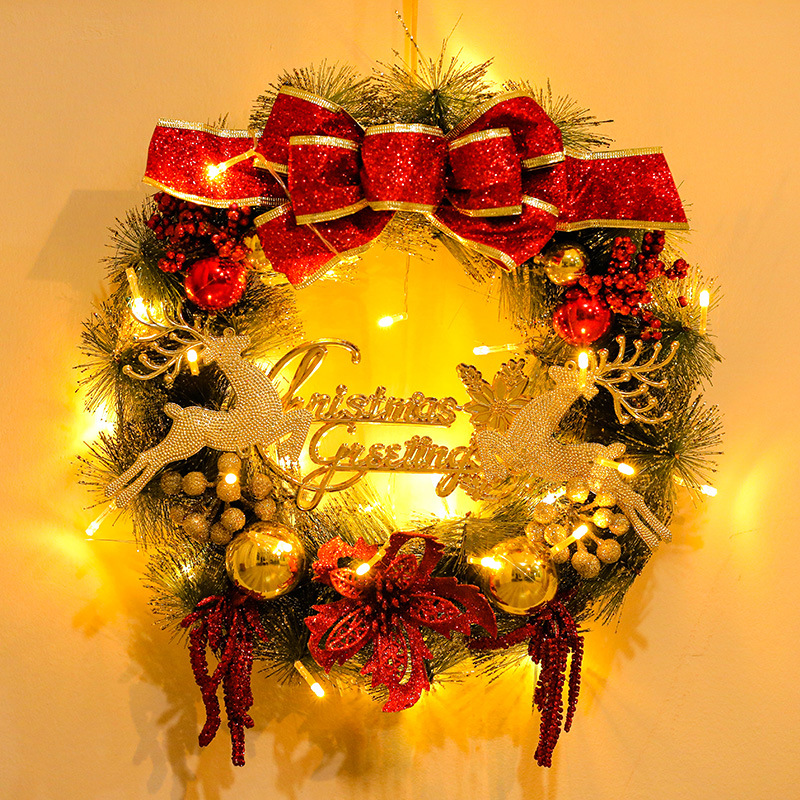 Corona de decoración de Navidad Corona de Navidad Ventana Decoración de sala de estar Colgador de puerta Accesorios de aguja de pino de alta gama al por mayor image 3