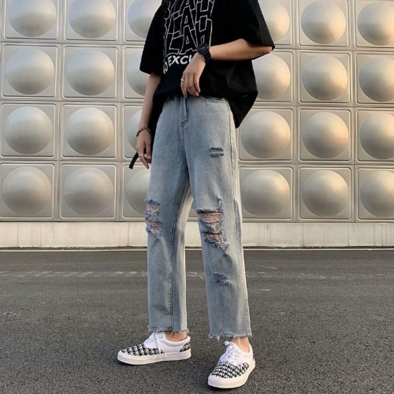 Abbigliamento uomo Jeans estivi da uomo larghi e leggeri Pantaloni casual corti a gamba dritta strappati di marca di tendenza_voghion.com
