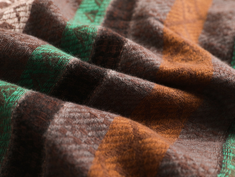 Ethnic color blocking patchwork tassel shawl contrasting stripes travel style outdoor soft blanket scarf_voghion.com