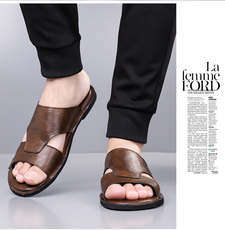 Dép sandal nam quai ngang hở mũi kiểu retro, đế cao su êm chân, cỡ lớn — nâu, đen chi tiết 14