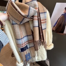 高品质绵羊毛格子围巾女秋冬季英伦风双面格子披肩学生保暖围脖男