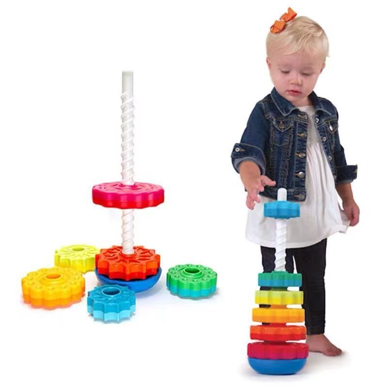 Del bebé cognoscitivo Arco Iris girando torreta de los niños jengle educación temprana geométrica giratoria virola girando juguete